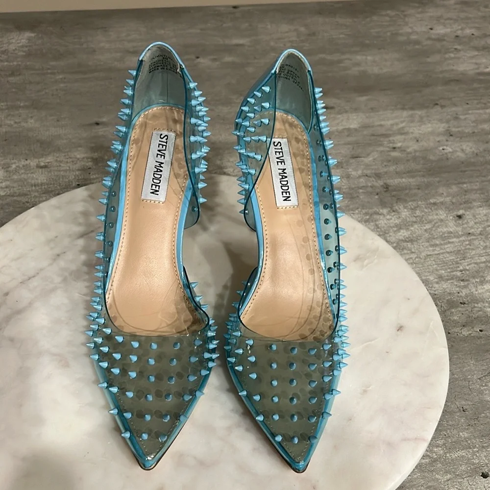 Steve Madden Transparent Blue spiked Heels size 8